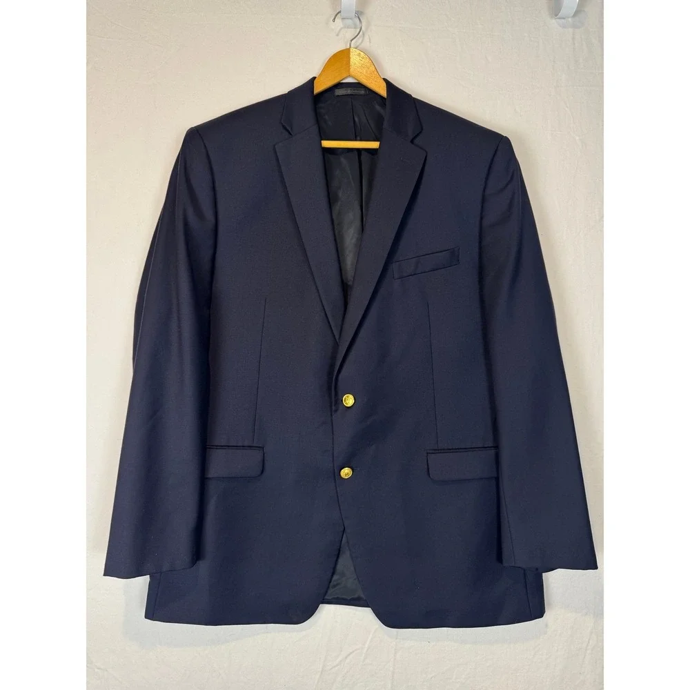 Lauren Ralph Lauren Wool Blazer Navy Men's 46L Wool Gold Buttons Business Casual